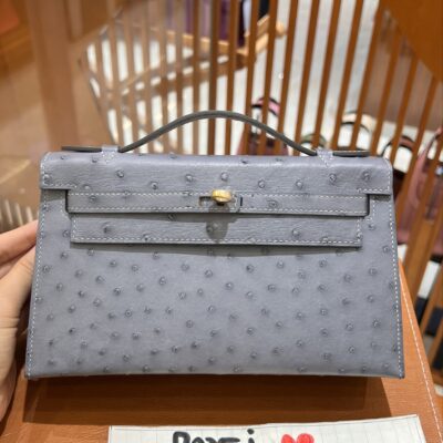 Kelly Pochette in Blue Ostrich GHW