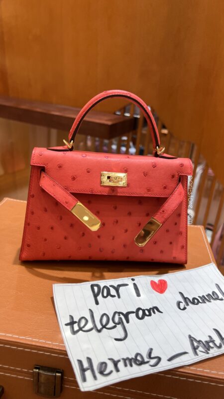 Mini Kelly in Red Ostrich GHW