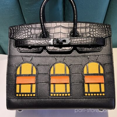 Birkin Faubourg in Noir Epsom & Crocodile PHW