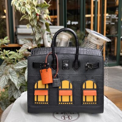 Birkin Faubourg in Noir Epsom & Crocodile PHW