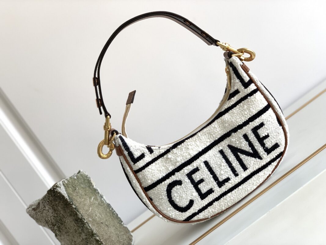Celine Black and White Letter Fabric AVA Handbag