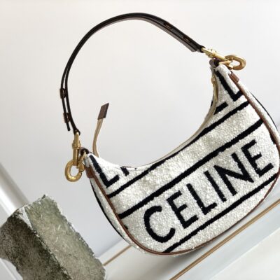 Celine Black and White Letter Fabric AVA Handbag