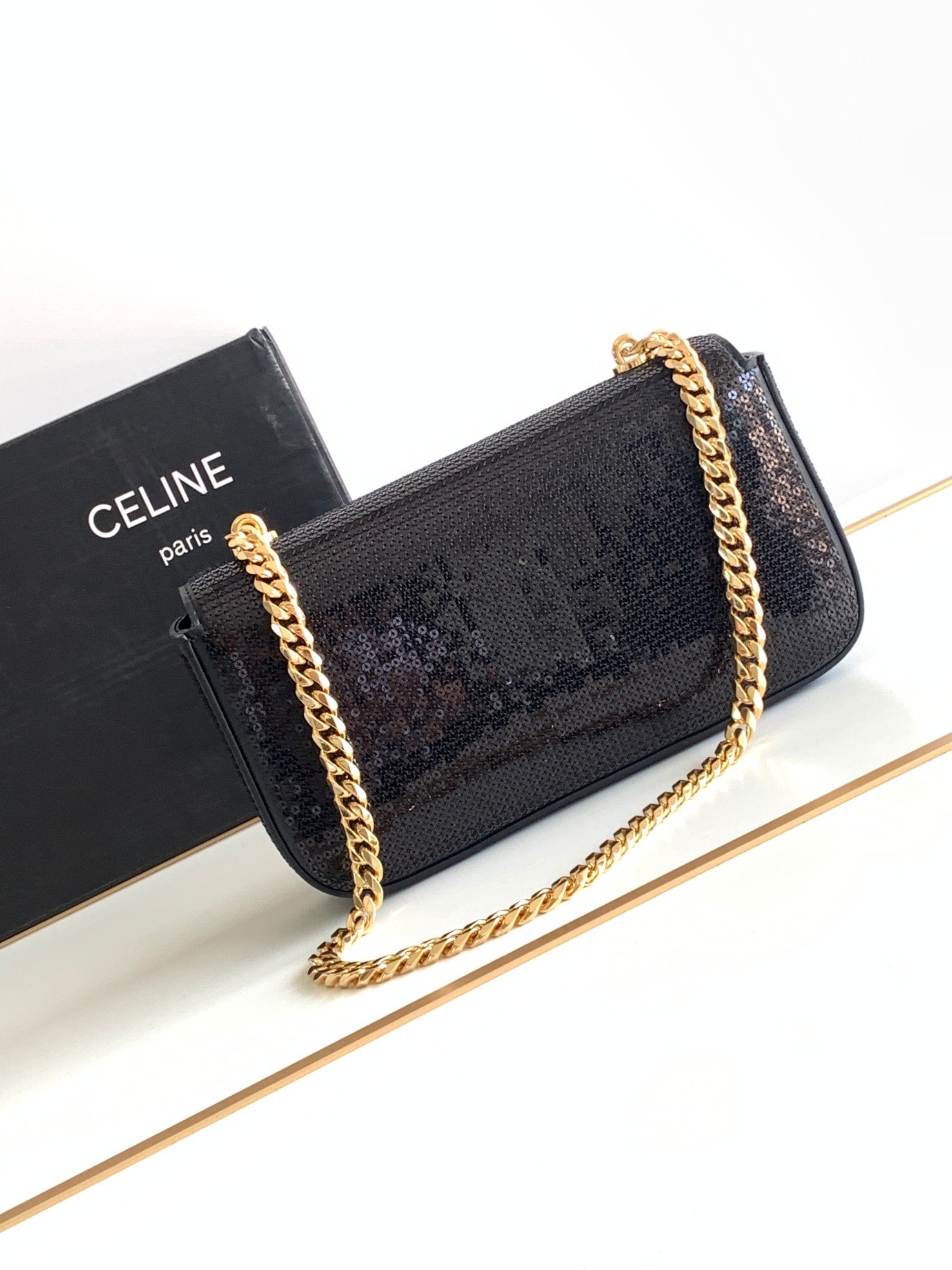 Celine Small Craft Sequin Material Chain Bag - Image 2