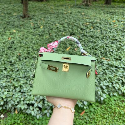 Mini Kelly in Vert Criquet Epsom GHW