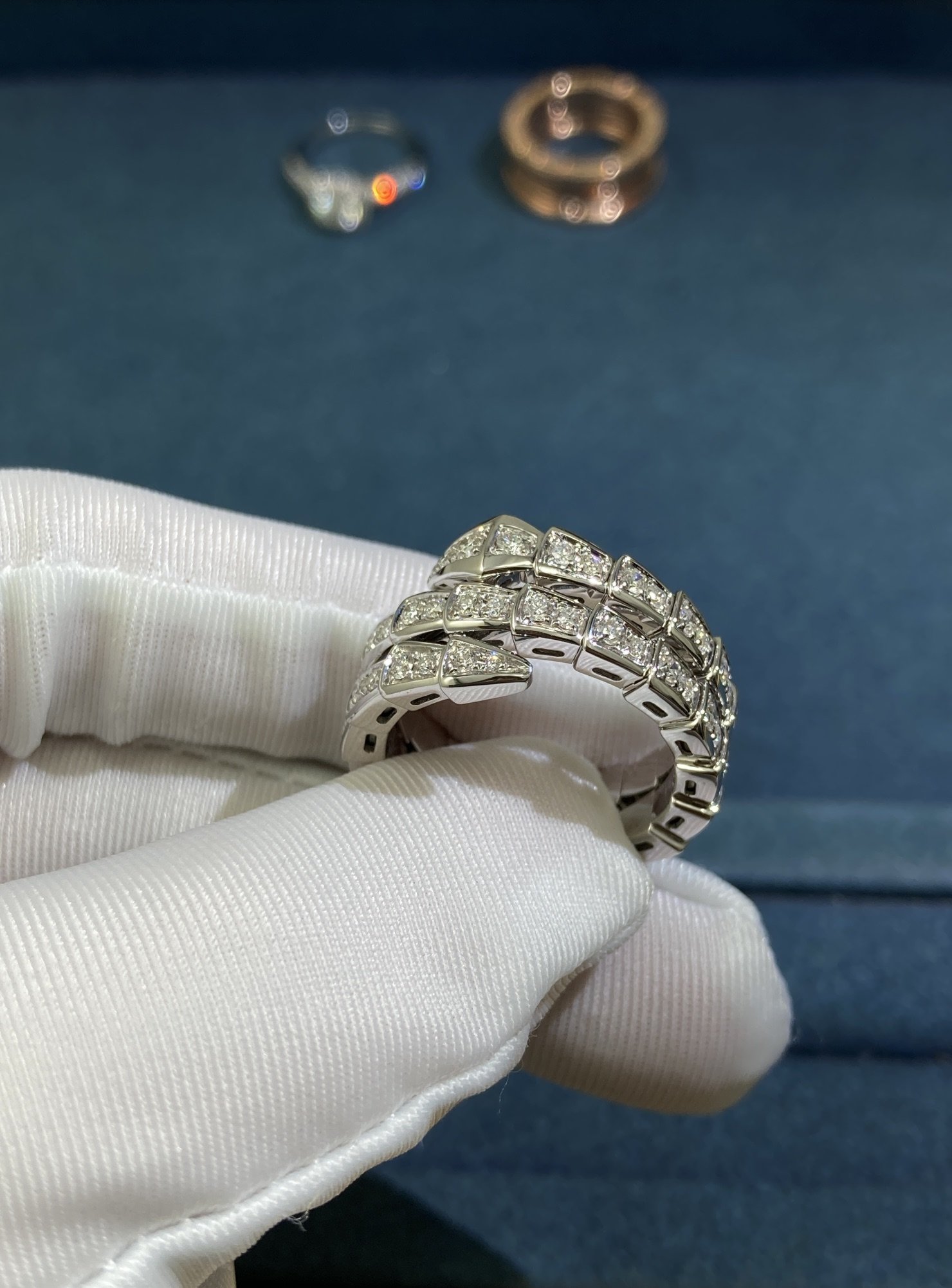 41439.jpg Triple Hoop Diamond Snake Ring, White Gold - Image 1