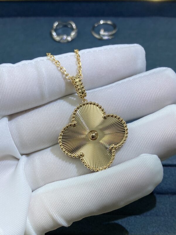Large Laser Clover Necklace, Yellow Gold