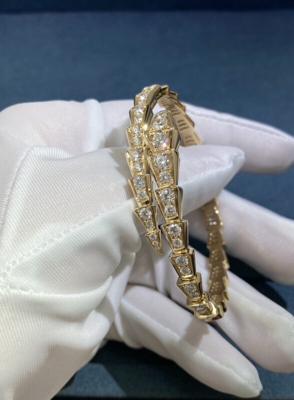 Full Diamond Snake Bracelet, Yellow Gold