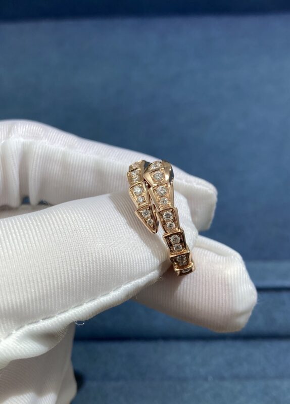 Narrow Snake Ring All Over Diamonds, Rose Gold
