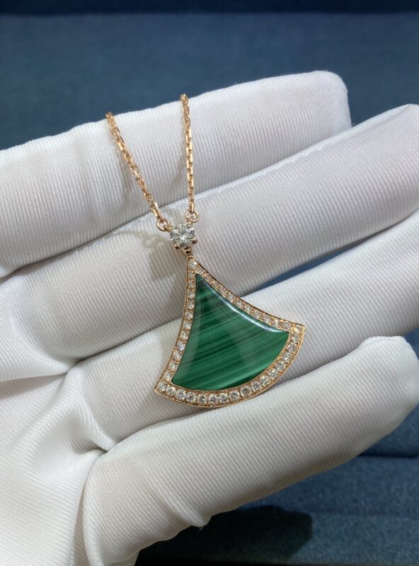 Malachite Skirt Necklace with Diamonds, Rose Gold
