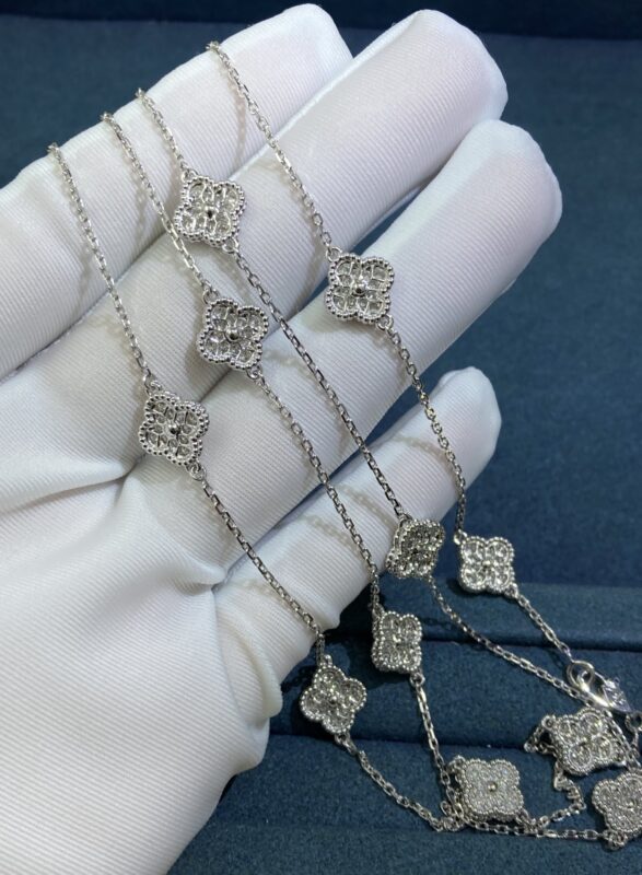 Four-Leaf Clover Necklace with Diamonds, White Gold