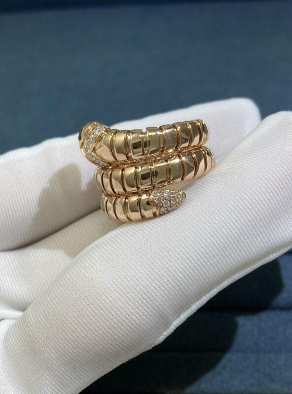 Bvlgary Double Hoop Diamond Snake Ring, Rose Gold
