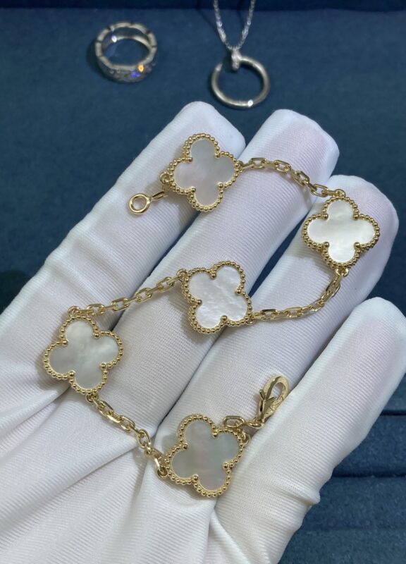 VCA Five-Flower Shell Clover Bracelet, Yellow Gold
