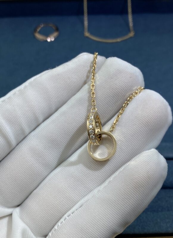 Double Ring Necklace with Diamonds, Yellow Gold