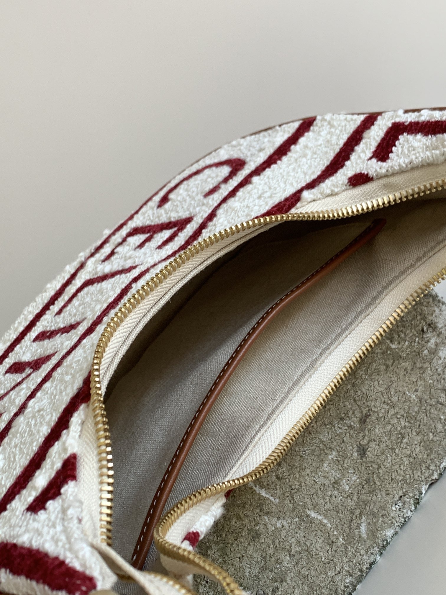 Celine Red and White Letter Fabric AVA Strap Handbag - Image 6