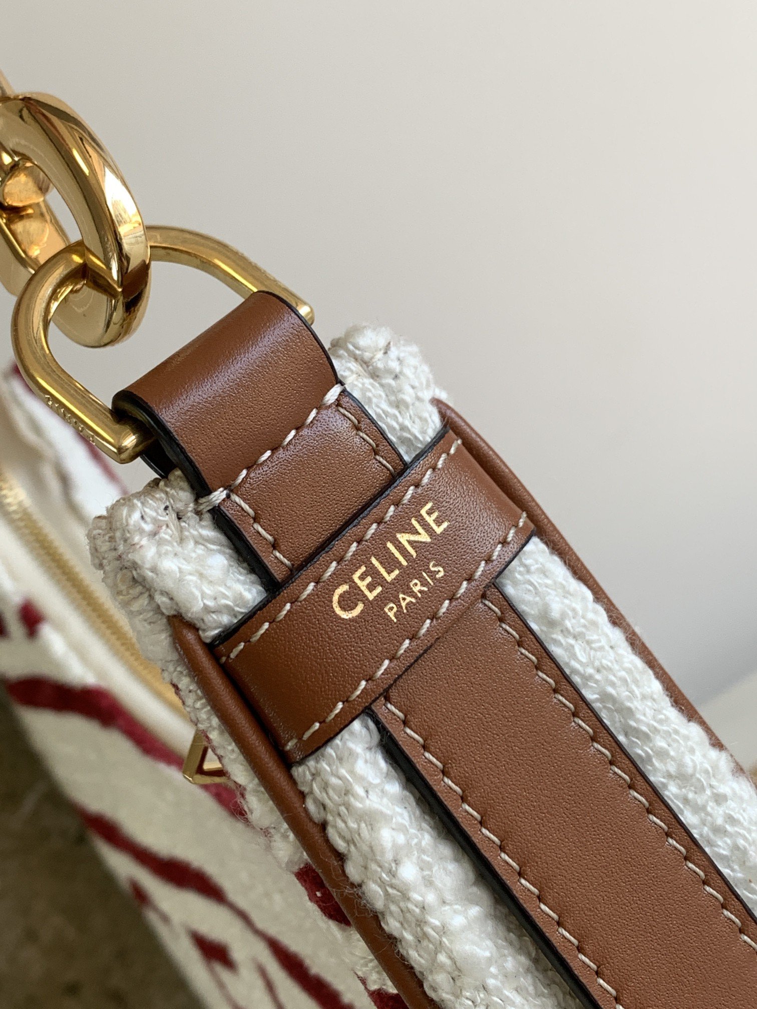 Celine Red and White Letter Fabric AVA Strap Handbag - Image 3