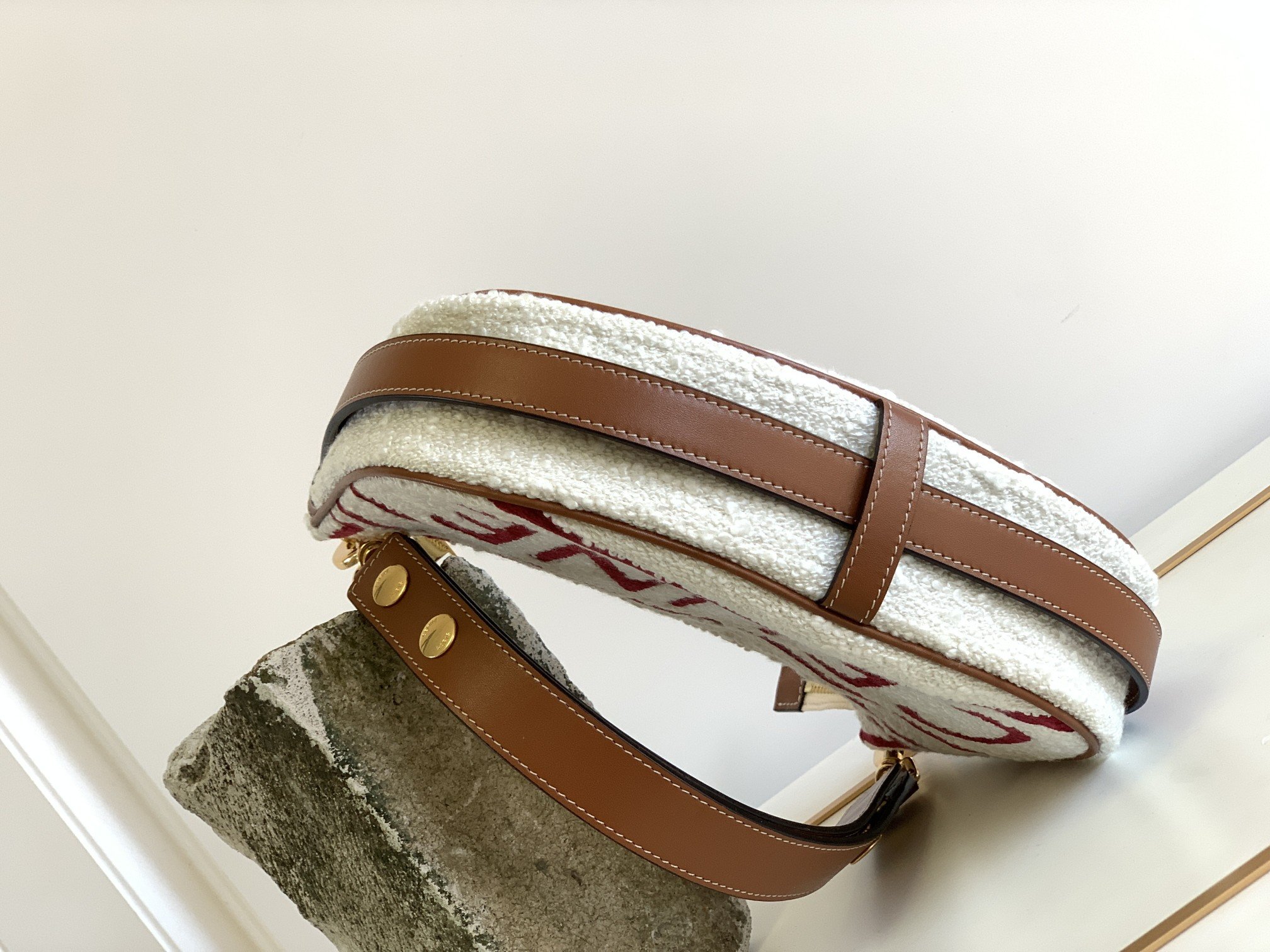 Celine Red and White Letter Fabric AVA Strap Handbag - Image 5