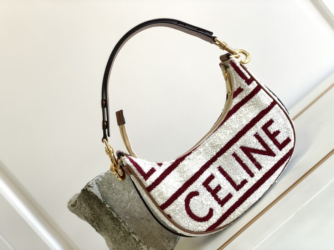 Celine Red and White Letter Fabric AVA Strap Handbag