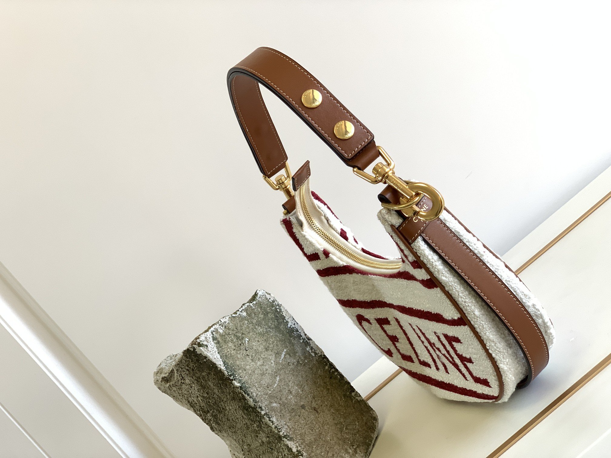 Celine Red and White Letter Fabric AVA Strap Handbag - Image 4