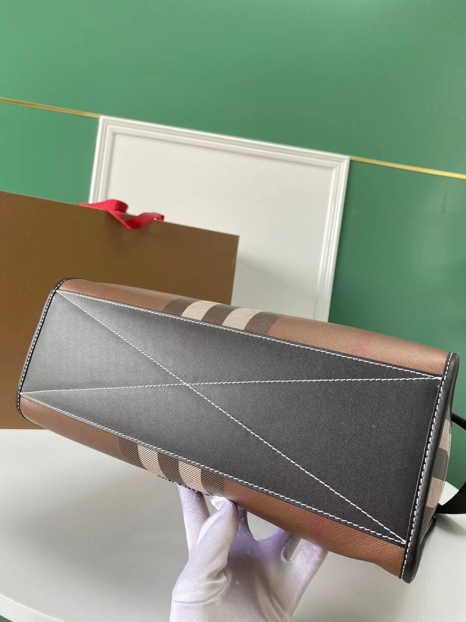 Burberry Check Pattern Leather Tote Bag - Image 8