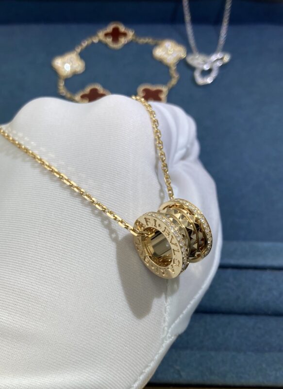 Bvlgary Stud Side Diamond Necklace, Yellow Gold