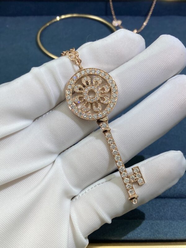 Tiffany’s Sunflower Key Necklace with Diamonds, Rose Gold