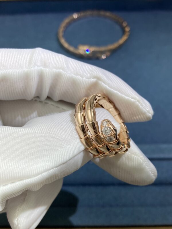 Bvlgary Diamond Head and Tail Snake Ring, Rose Gold