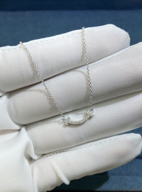 Mini Diamond Smiley Necklace, White Gold