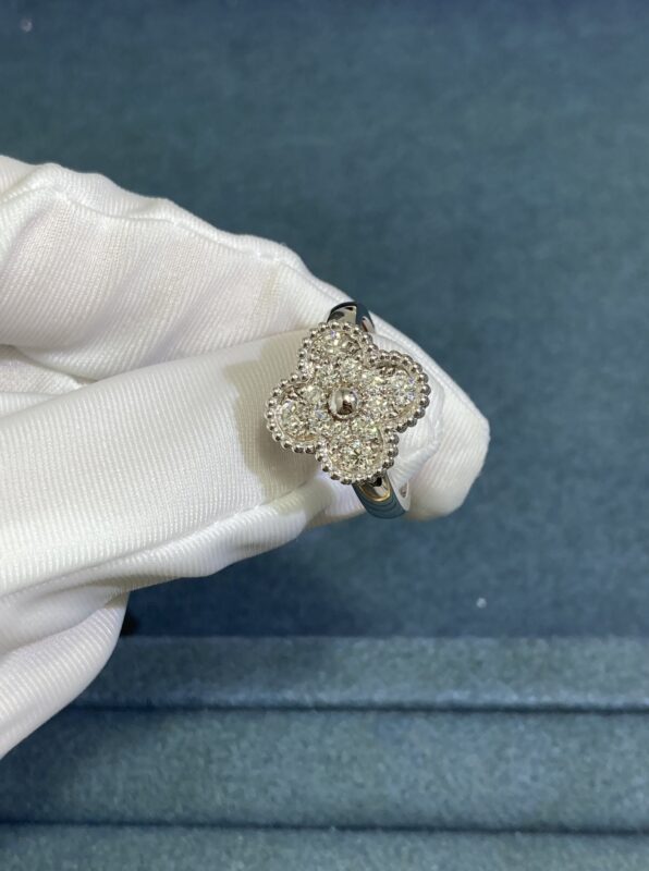 VCA Medium Diamond Clover Ring, White Gold