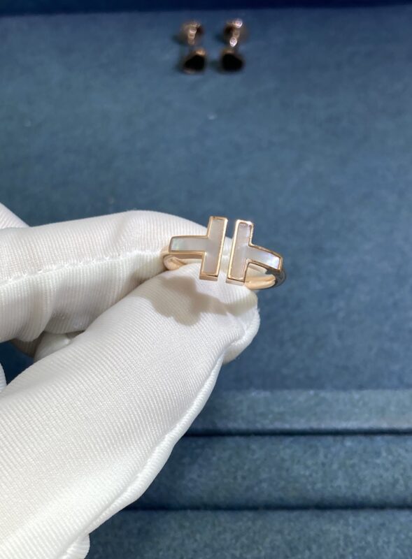 Tiffany’s Double T white shellfish ring, rose gold