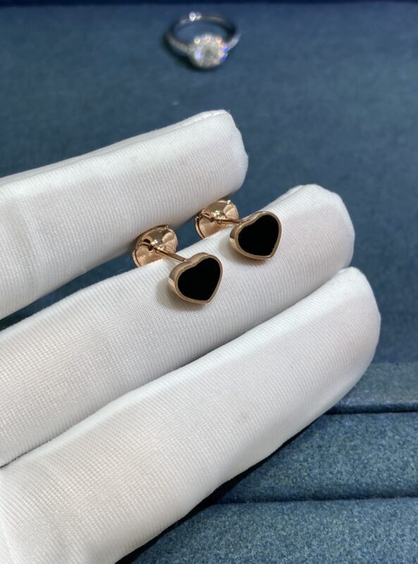 Chopard Black Onyx Heart Stud Earrings, Rose Gold