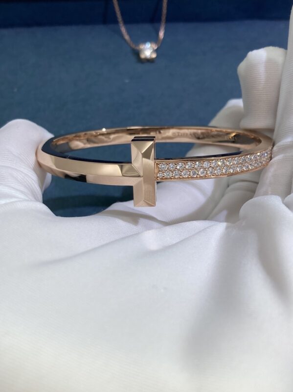 Wide T1 Half Diamond Bracelet, Rose Gold