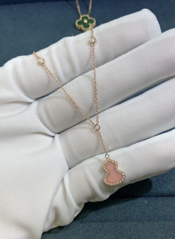 Qeelin Pink Opal Gourd Necklace, Rose Gold