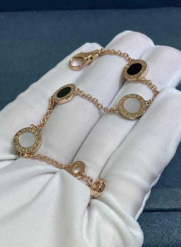 Bvlgary Black Onyx and White Shell Cake Bracelet, Rose Gold