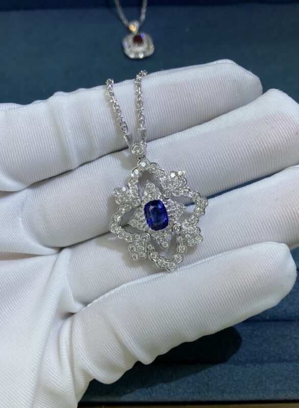 Sapphire Necklace, White Gold