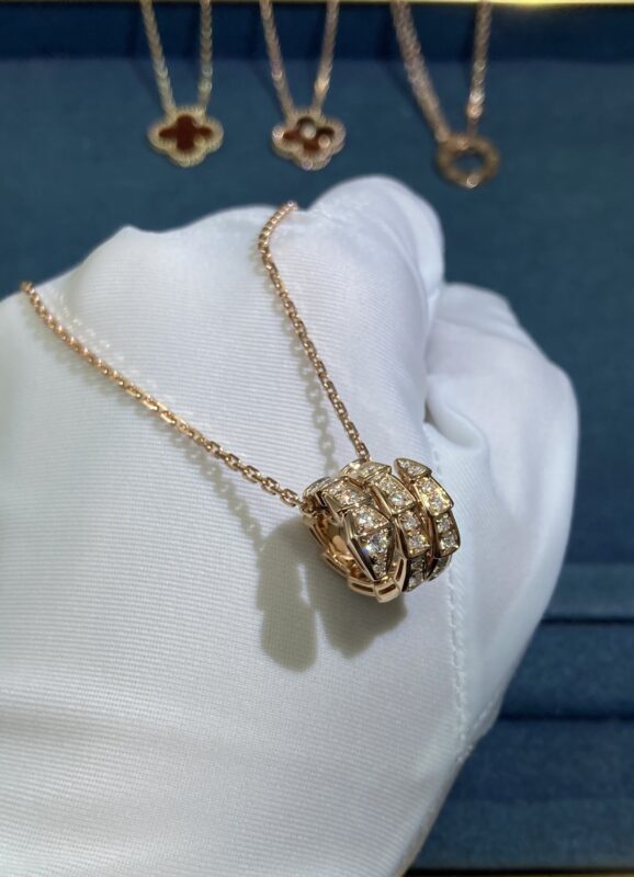 Diamond Snake Necklace, Rose Gold