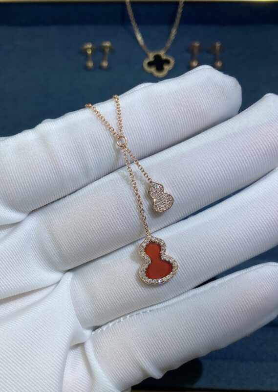 Double gourd carnelian necklace, rose gold