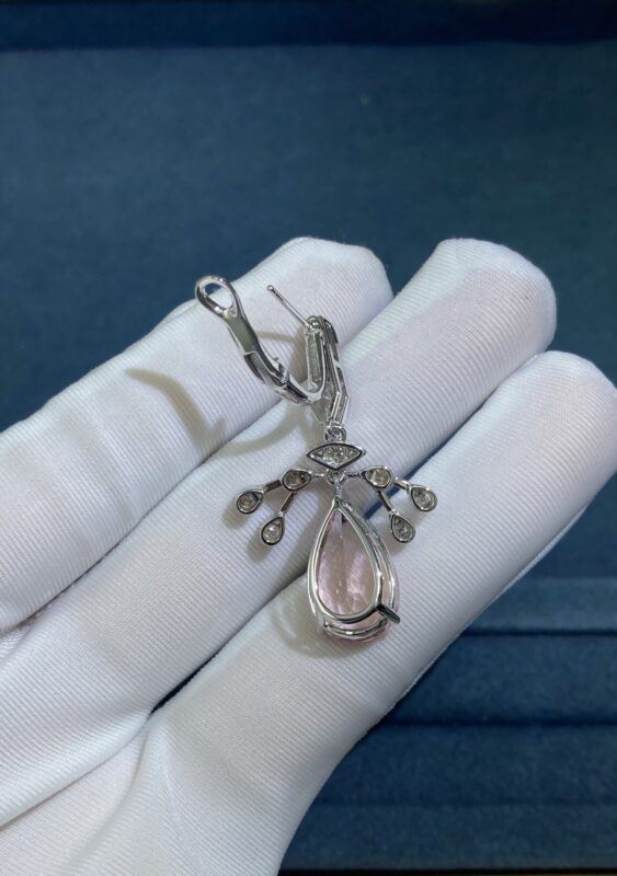 Pink Sapphire Drop Earrings, White Gold