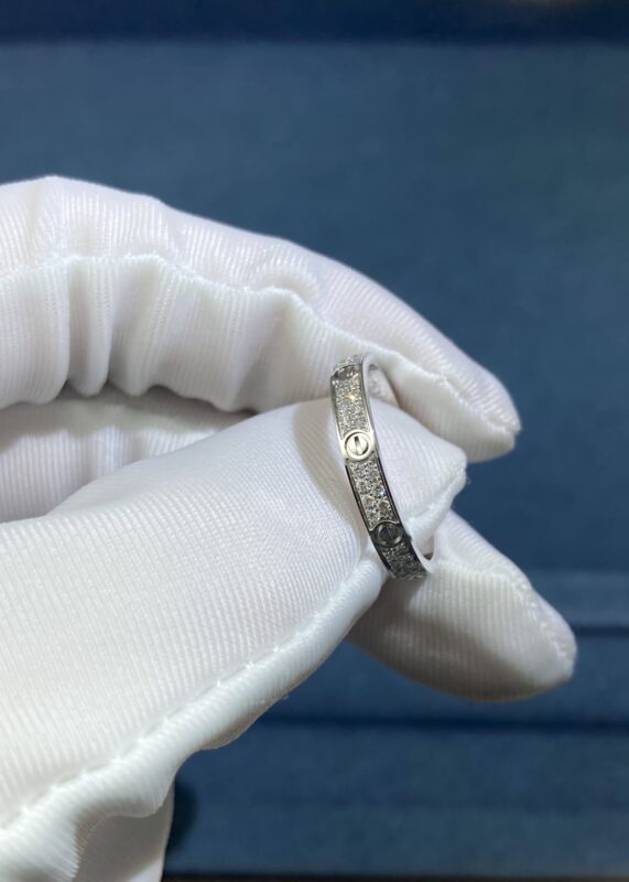 Narrow Two Row Diamonds Gypsophila Ring, White Gold