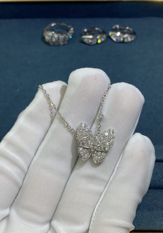Diamond Butterfly Necklace, White Gold