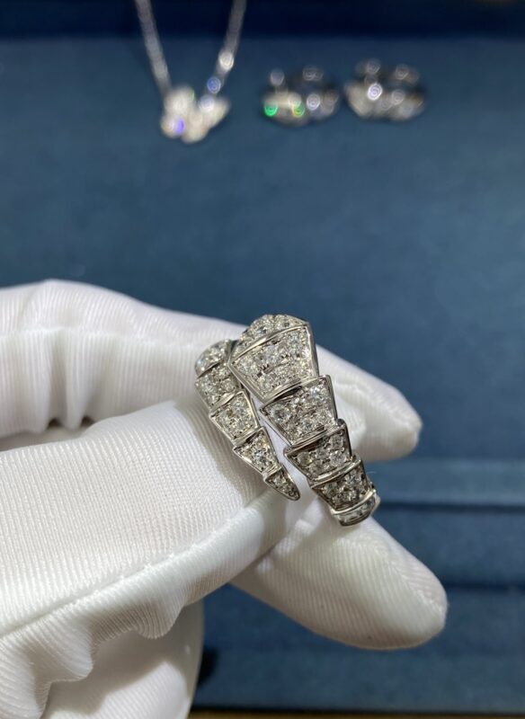 Full Diamond Snake Ring, White Gold