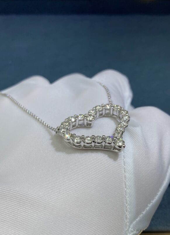 Heart Necklace with Diamonds, White Gold