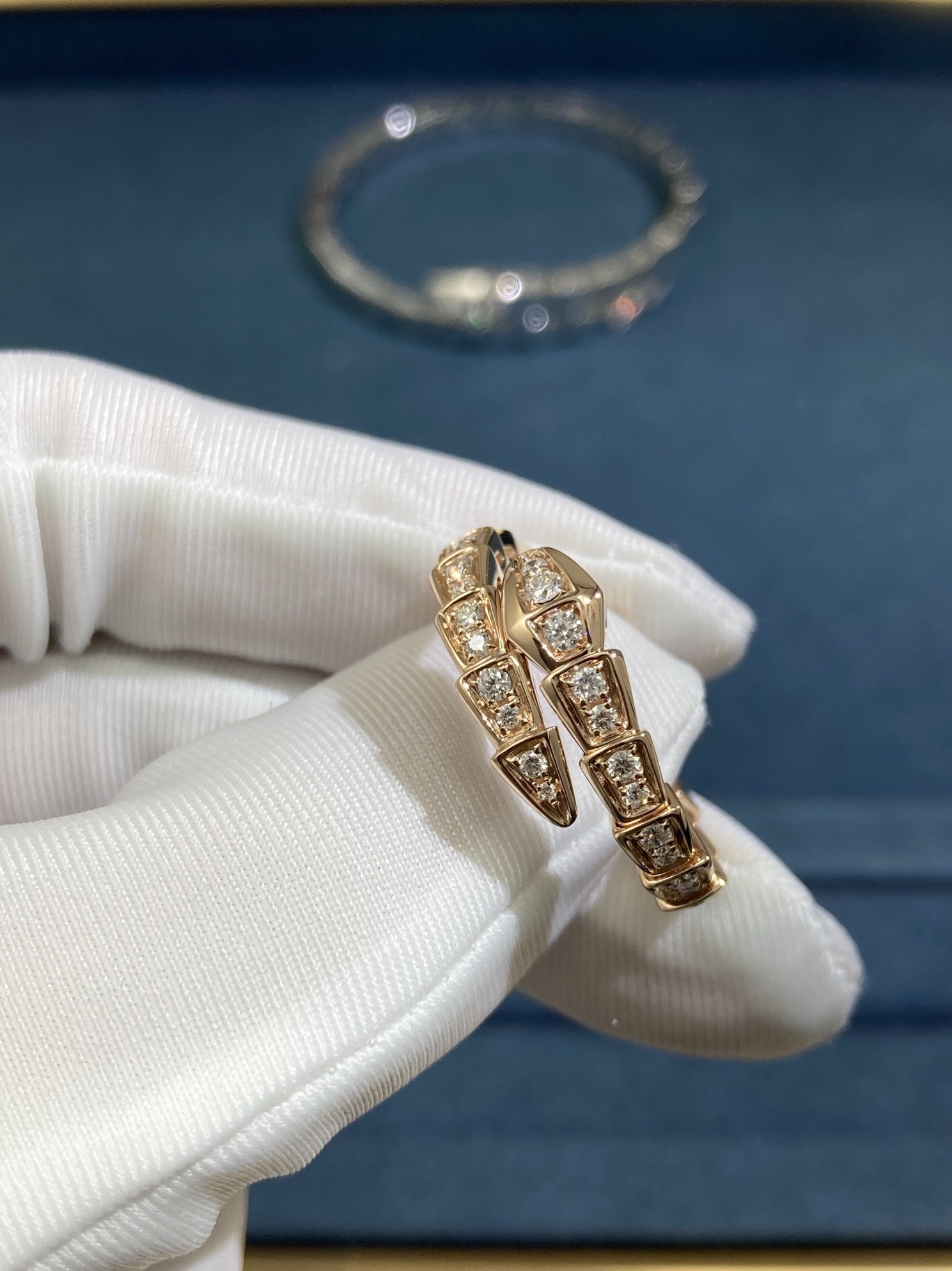 46100.jpg Bvlgary's Narrow Snake Ring All Over Diamonds, Rose Gold - Image 1