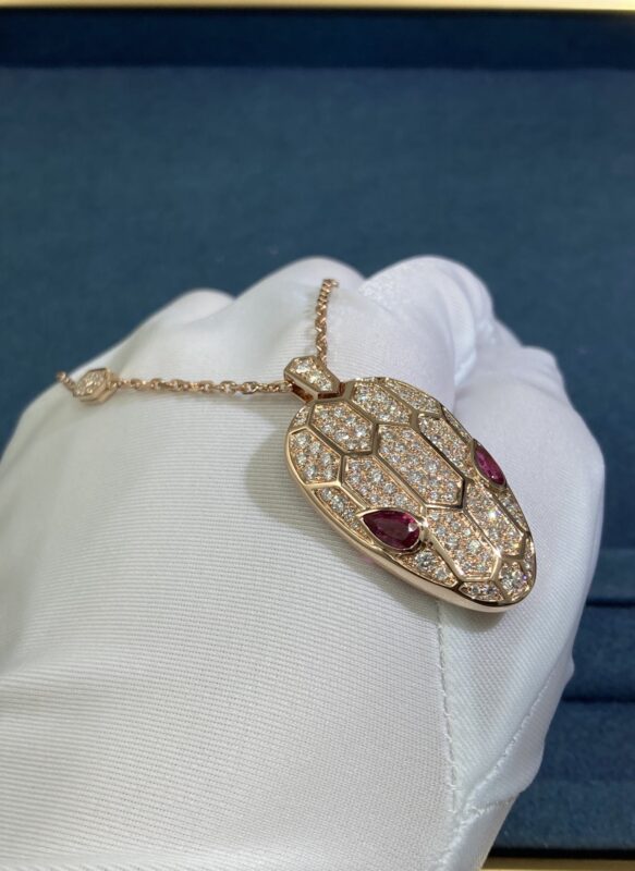 Rubellite Snake Necklace, Rose Gold