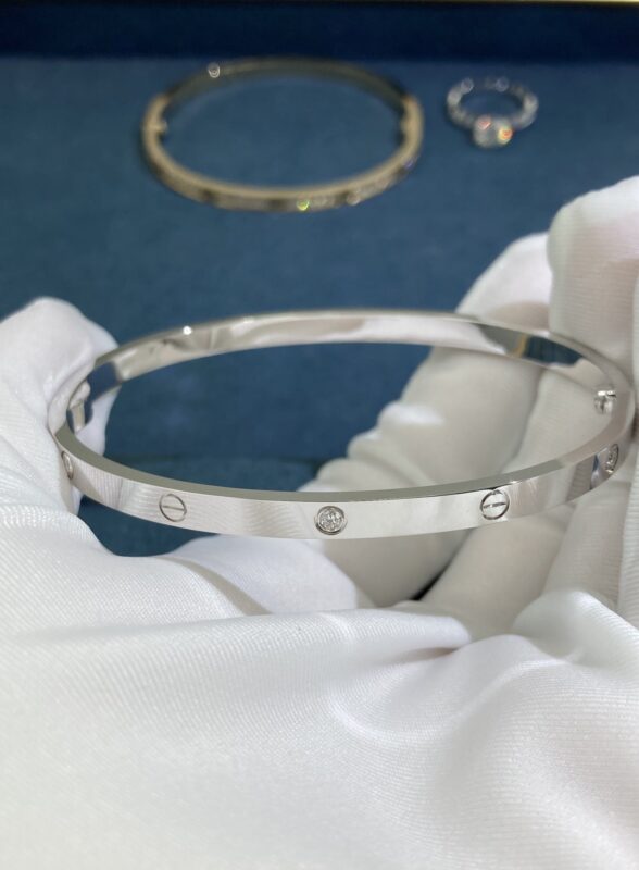 Cartier’s Narrow Bracelet with Six Diamonds, White Gold