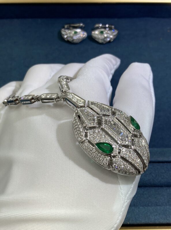 Bvlgary’s Emerald and Diamond Snake Necklace, White Gold