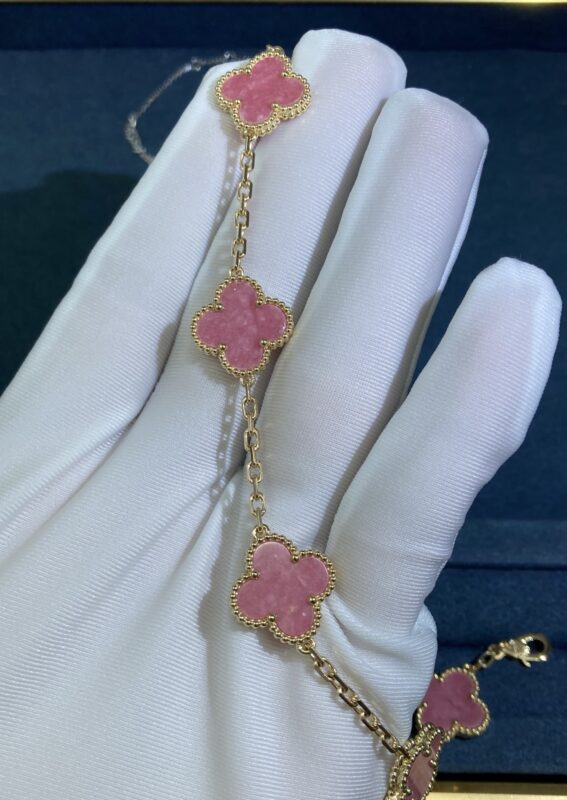 VCA Five Rosestone Four Leaf Clover Bracelet, Yellow Gold