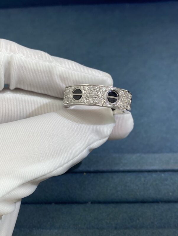 Cartier Wide Black Ceramic Starry Ring, White Gold