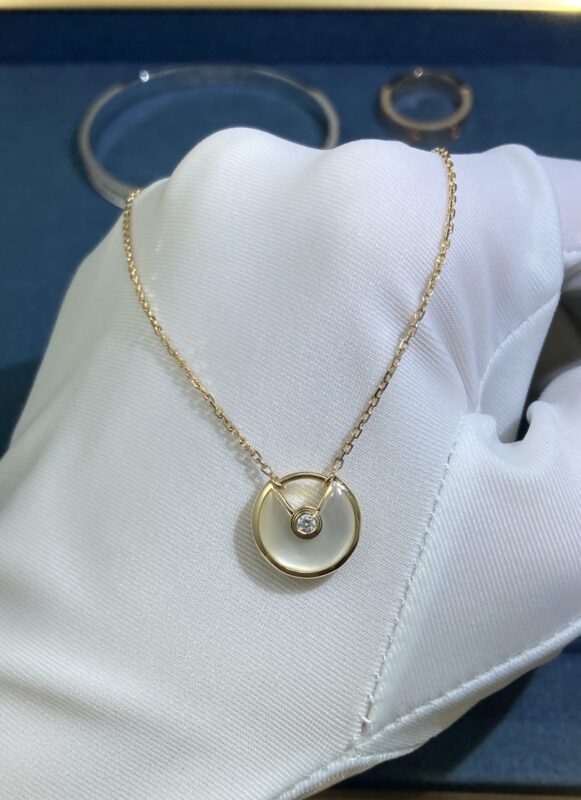 White Shell Charm Necklace, Yellow Gold