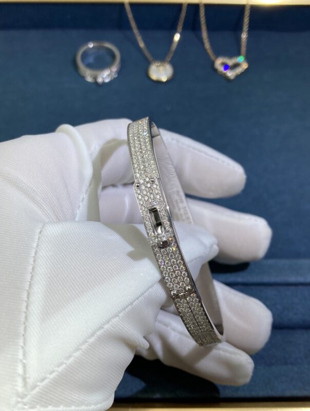 Hermes Kelly Full Diamond Bracelet, White Gold