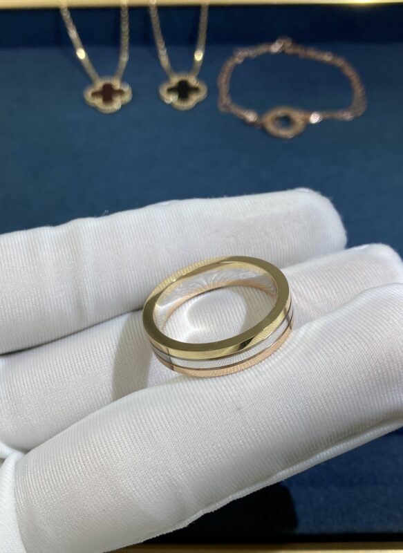 Three-color ring, rose gold + gold + white gold